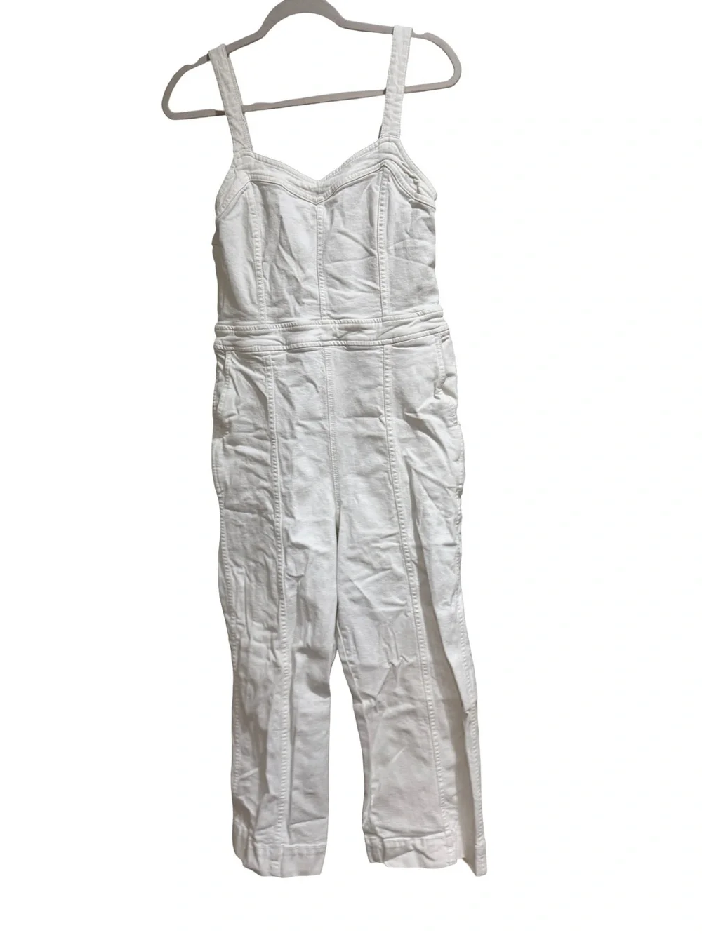 ๐ค Madewell Denim Seamed Wide-Leg Jumpsuit Pure White Size 10 - Picture 8 of 16